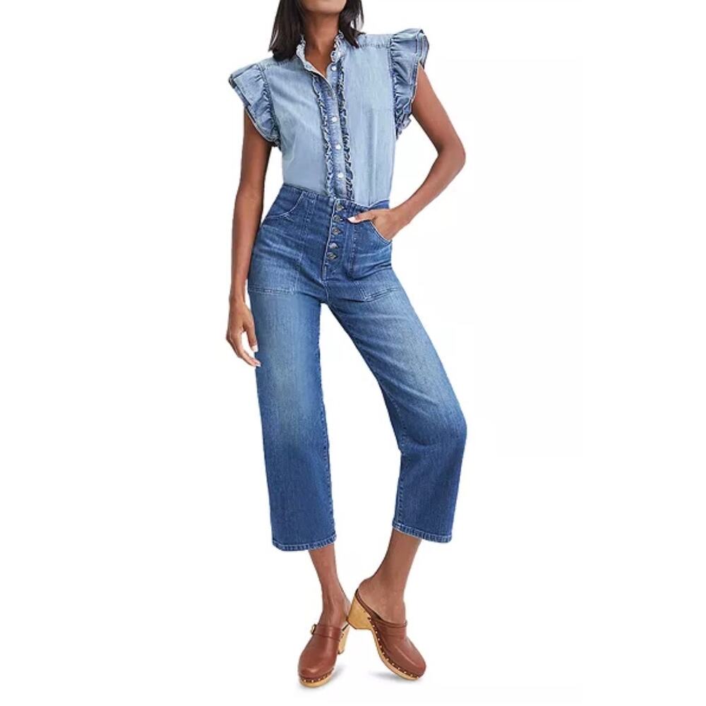 Veronica Beard Crosbie High Rise Cropped Wide Leg Jeans sz 29 Button Fly boho